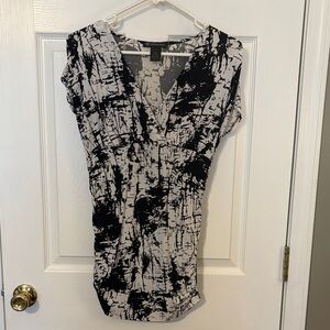 INC International Concepts Black and White Abstract Blouse